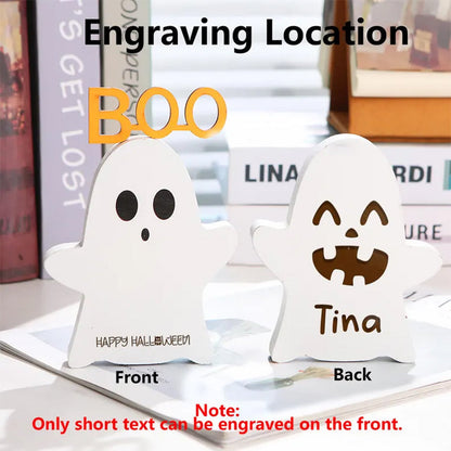Custom Engraved Halloween Wooden Ghost Decor,Cute Ghost Halloween Desk Decor