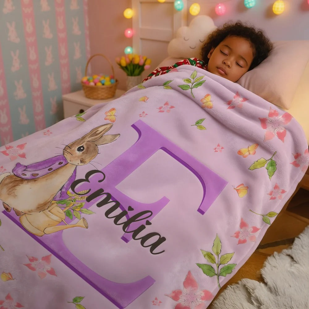 Personalized Easter Multicolor Peter Rabbit Soft Throw Blanket with Name