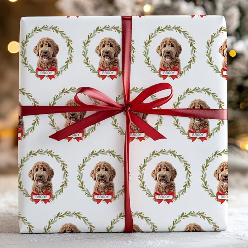 Custom Wrapping Paper Using Pet Photo Personalized Dog Christmas Wrapping Paper