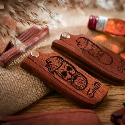 Customized Carved Beard Comb, Personalized Wooden Comb