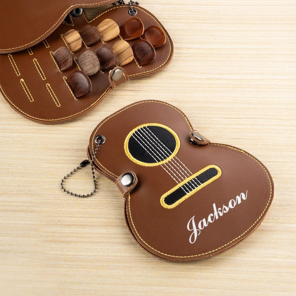 Personalized Guitar-Shaped Portable PU Leather Guitar Picks Storage Case