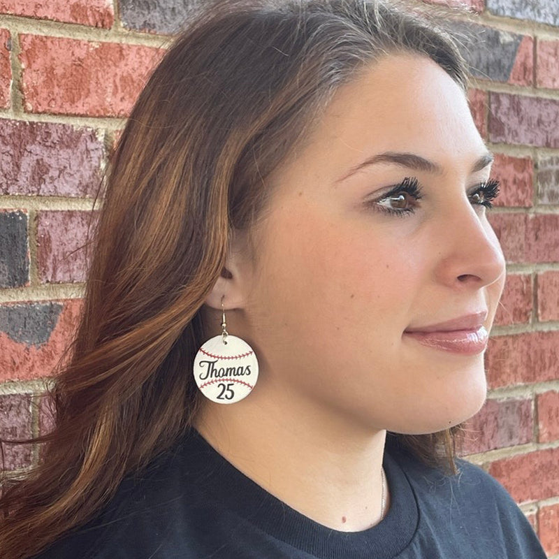Baseball personalized name earrings, player name and number earrings