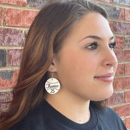 Baseball personalized name earrings, player name and number earrings