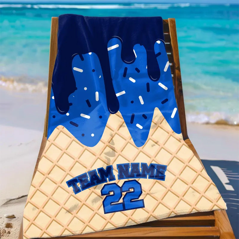 Ice Cream Drip Beach Towel Baseball Player Gift Cotton Candy Personalized Name Team