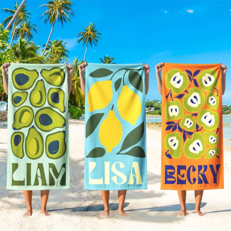Personalized Retro Beach Towel with Name,Groovy Vibes Beach,Retro Floral Towel