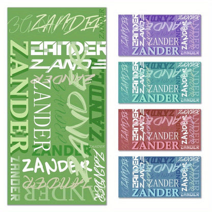 Custom Beach Towel with Vibrant Typography Design – Personalized Text & Colorful Patterns