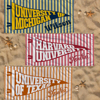 Personalized College Pennant Beach Towel, School Banner School Spirit Beach Towel