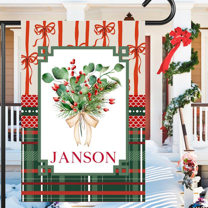 Personalized Christmas Berry Bouquet Garden Flag: Holiday Floral House Flag Outdoor Decor