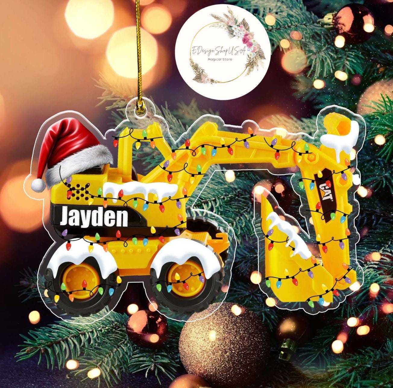 Personalized Excavator Christmas Ornament, Construction Truck Ornament