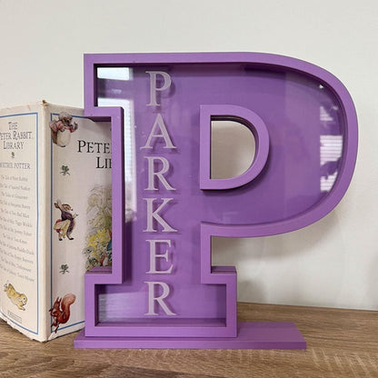 Personalized Letter Piggy Bank: Wooden Initial Coin Bank