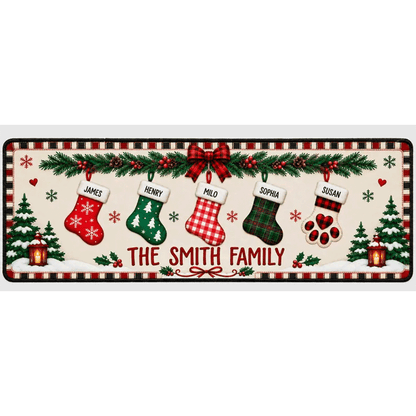 Personalized Christmas Family Runner Rug, Custom Holiday Hallway Carpet