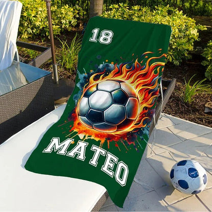Personalized Flame Basketball Baseball Oversized Quick Dry Beach Towel