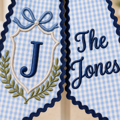 Personalized Family Crest Wreath Sash, Custom Monogram Door Bow
