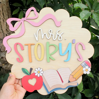 Personalized 3D Teacher Door Hanger, Custom Grade Teacher Name Sign