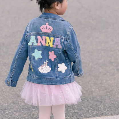 Personalized jean jacket with daisy, Kids jean jacket