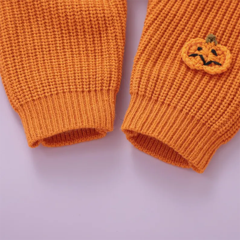 Custom Name Back Baby Halloween Romper, 3D Pumpkin Knit Jumpsuit