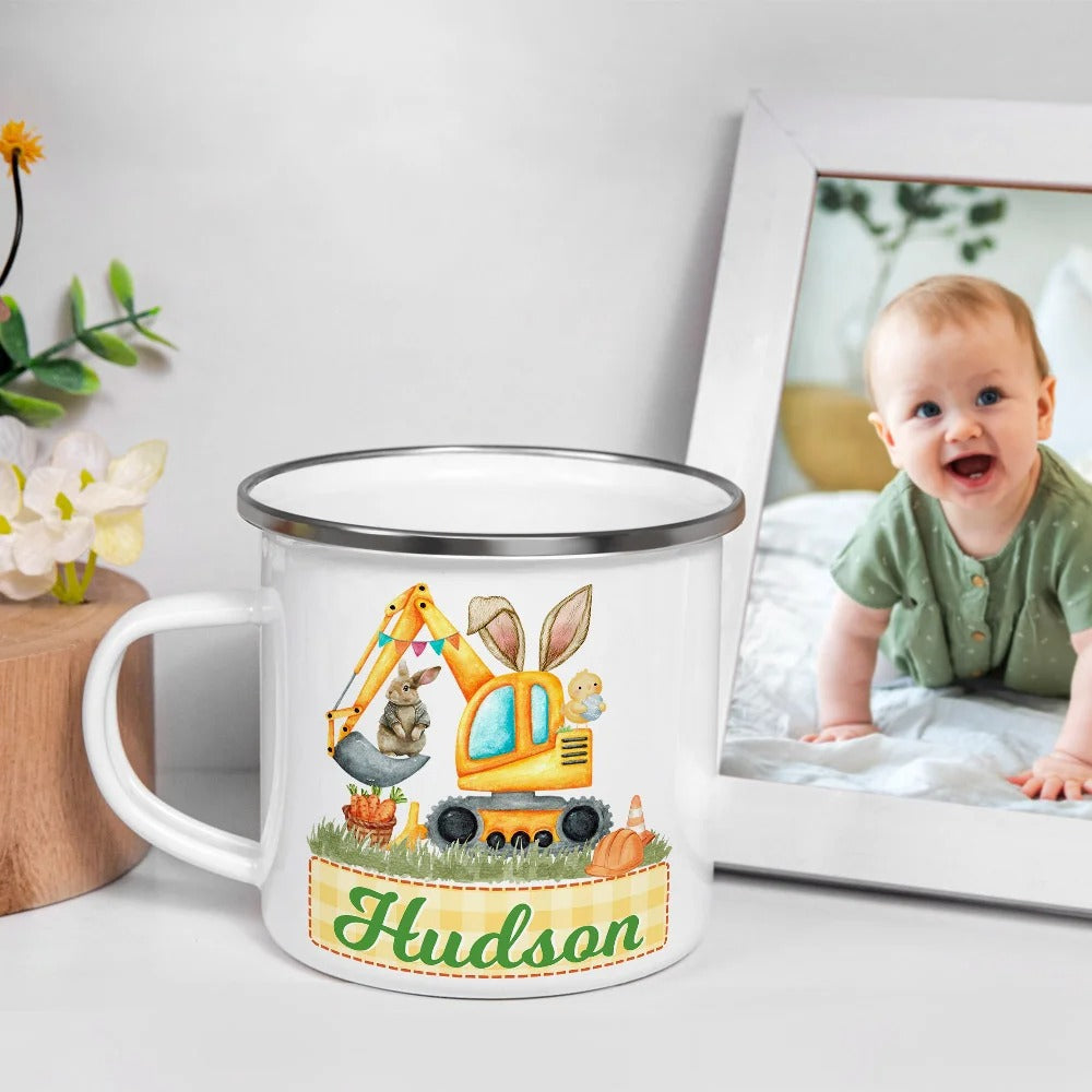 Personalized Easter Cute Bunny Excavator Design 12oz