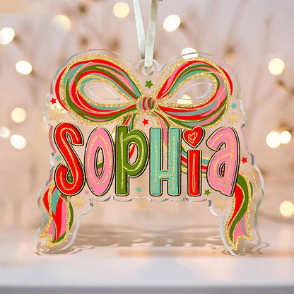 Personalized Coquette Christmas Ornament: Custom Acrylic Name