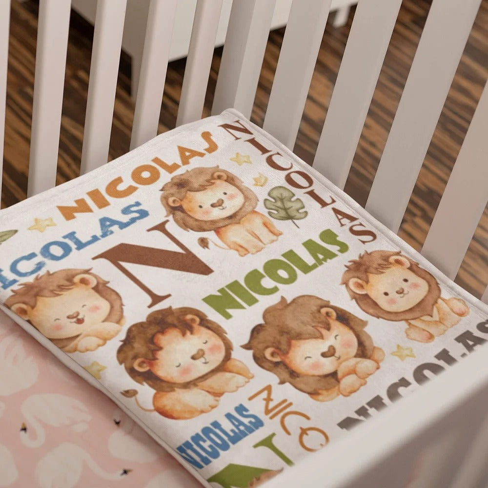 Personalized Cute Lion Blanket with Name