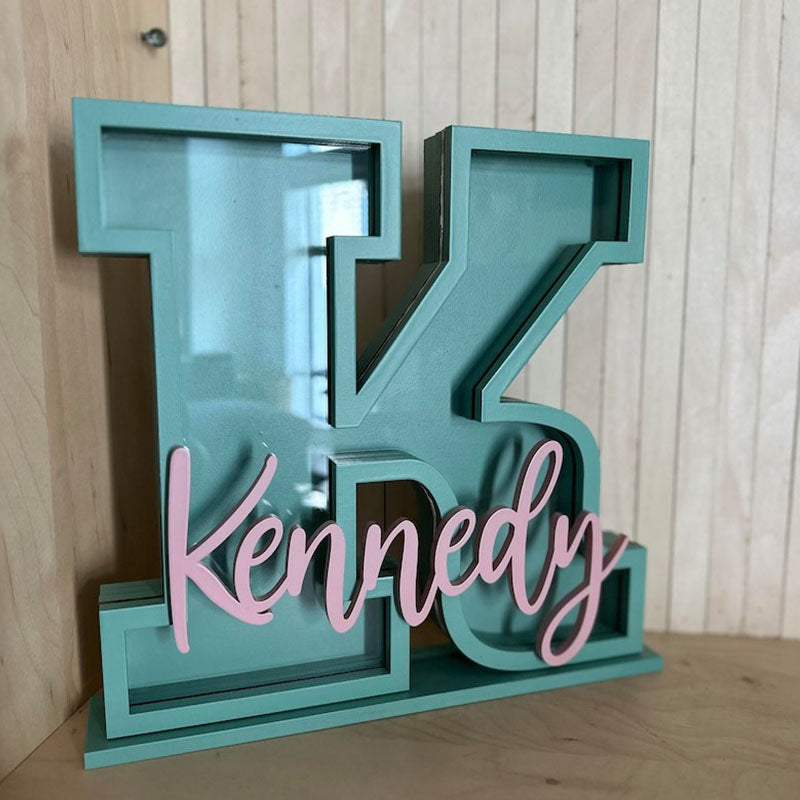 Personalized Letter Piggy Bank: Wooden Initial Coin Bank
