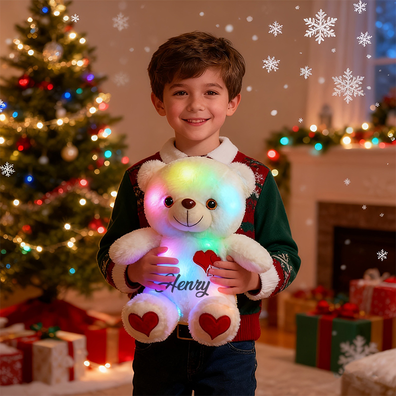 LED Bear Plush with Heart & Rose - Soft Cuddly Stuffed Animal