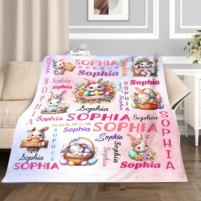 Custom Kids Name Blanket, Personalized Baby Easter Bunny Blanket