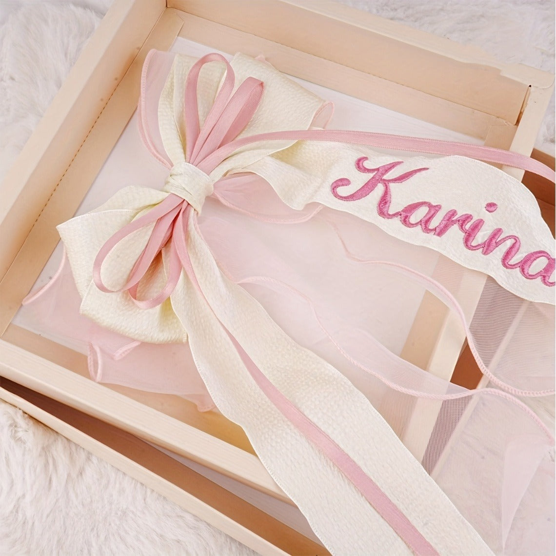Customizable Pink Bow Hair Clip for - Personalized Name Embroidery