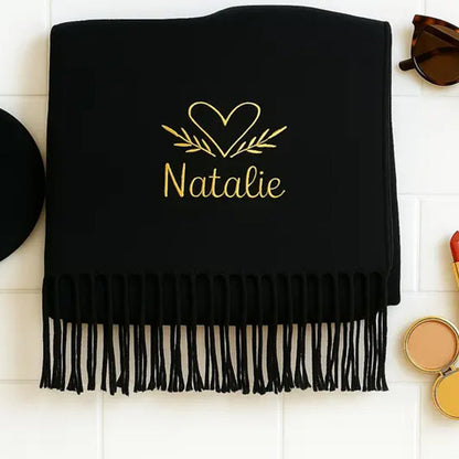 Custom Name Embroidered Scarf, Personalised Woven Oversized Scarf for Womens