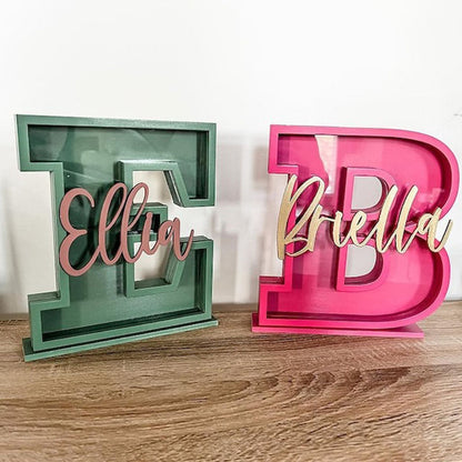 Personalized Letter Piggy Bank: Wooden Initial Coin Bank