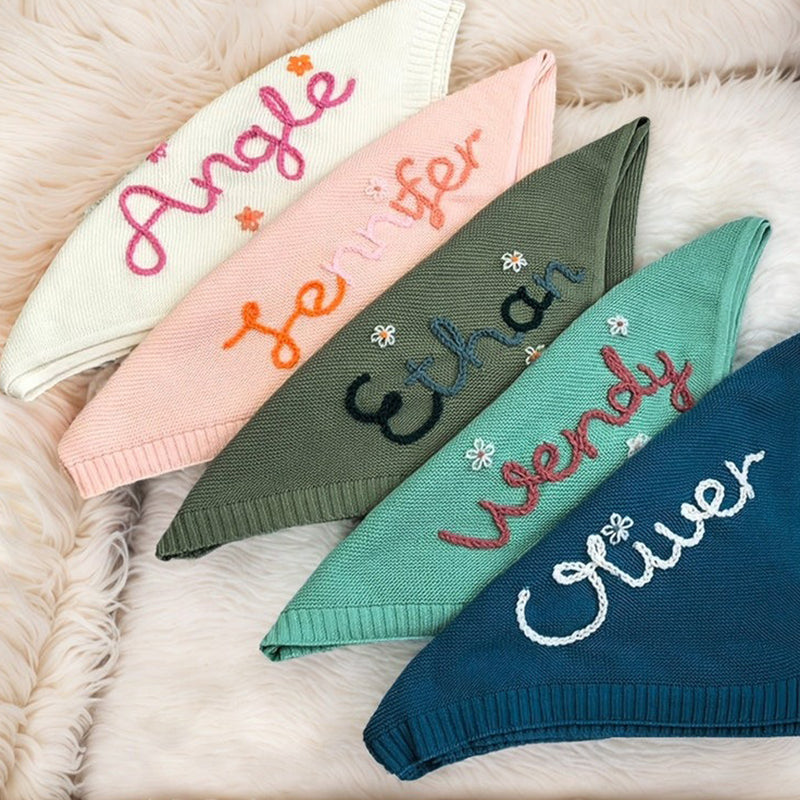 Custom Baby Name Blanket,Personalized Hand Embroidered Baby Blanket