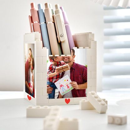 Personalised Daddy & Me Brick Photo block Pencil Pot