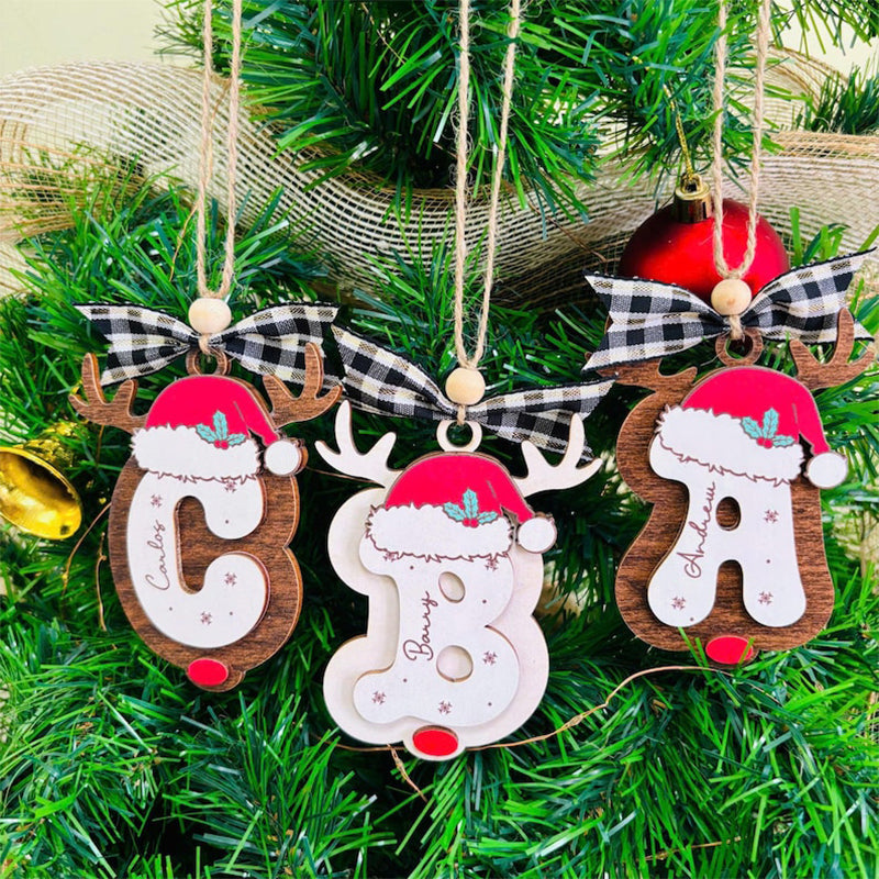 Personalized Reindeer Letter Ornament with Santa Hat