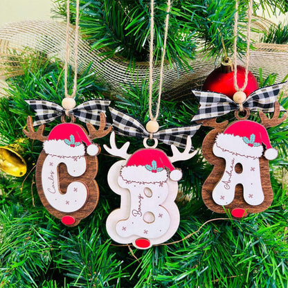 Personalized Reindeer Letter Ornament with Santa Hat