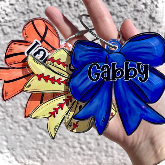 Personalized Girls Sports Bag Tag - Custom Name Tag with Bow