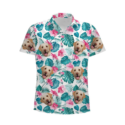 Personalized Photo Hawaiian Shirt Custom Dog Cat Face Holiday Tropical Pattern Shir