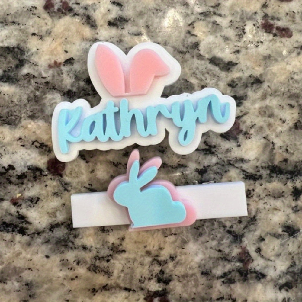 Personalized Easter Bunny Acrylic Hair Clip | Custom Name & Letter Design