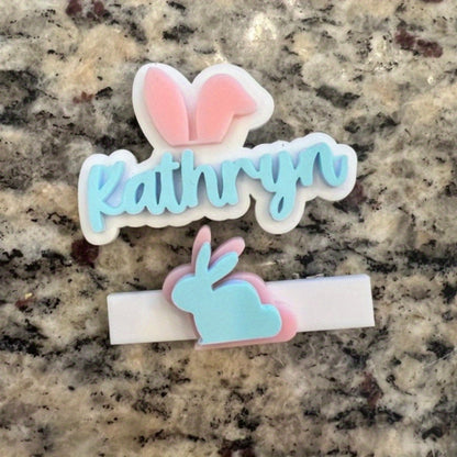 Personalized Easter Bunny Acrylic Hair Clip | Custom Name & Letter Design