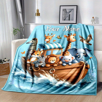 Custom Name Animal Family Flannel Blanket - Soft & Warm