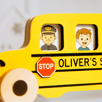 Toy Yellow School Bus with Name. Personalized Wooden Bus