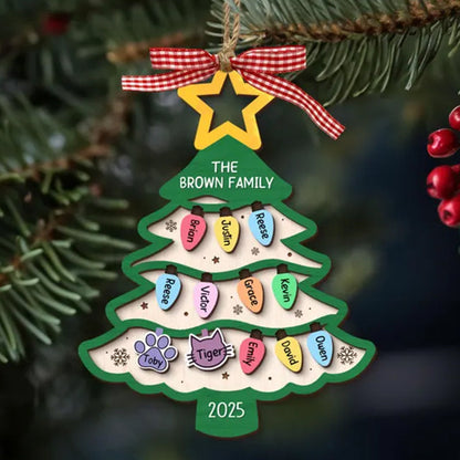 Personalized Family Tree Ornament 2025, Custom Family With Pet Ornament