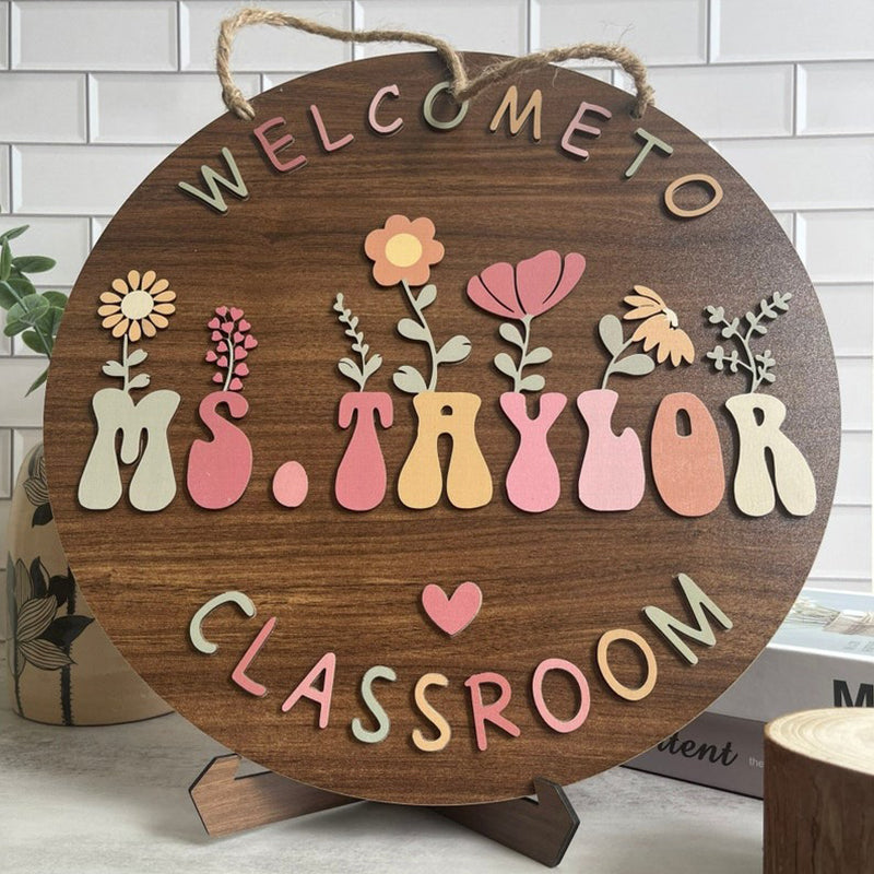 Teacher Name Sign For Classroom, Teacher Name Sign With Flowers