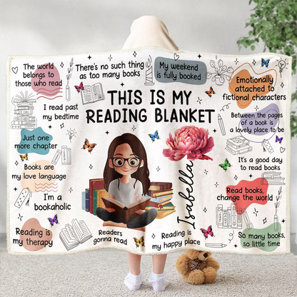 Birth Flower Book Lovers, Books Quotes, Personalized Wearable Blanket Hoodie