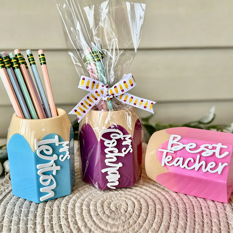 Personalized Teacher Pencil Cup & Engraved Pencils – Custom Desk Organizer, Teacher Gift