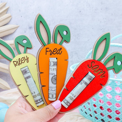 Personalized Easter Carrot Money Holder: Bunny Ear Tag, Cash Gift