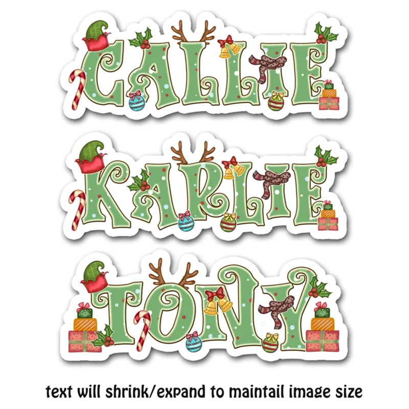 Christmas Name Sticker, Personalized Green Holiday Label