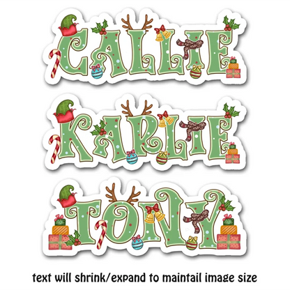 Christmas Name Sticker, Personalized Green Holiday Label