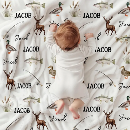personalized fisherman baby blanket for boys hunting theme baby shower gift