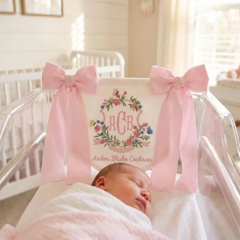 Custom Baby Banner For Hospital Door Sign & Nursery, Monogram Baby Announcement Banner