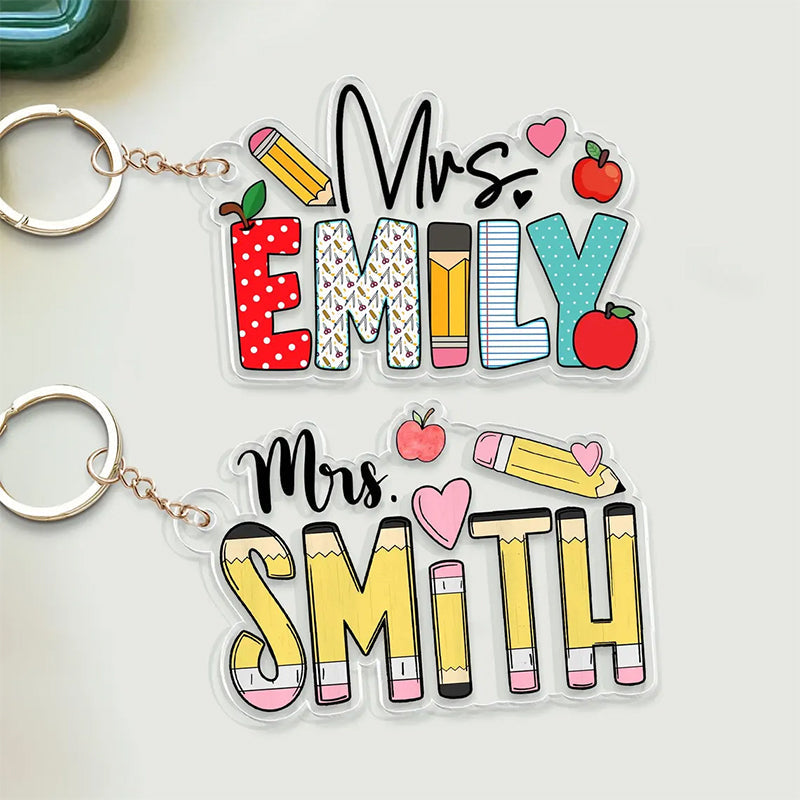 Personalized Teacher Appreciation Gifts, Custom Pencil Alphabet Teacher Keychain