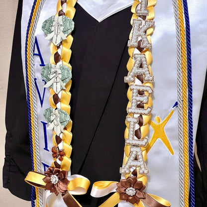 Graduation Lei, 2-Color Double Braid with Paper Decoration, Personalized Letters & Numbers